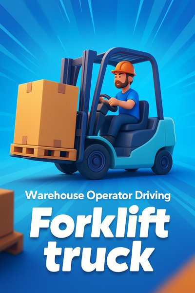 Dynamic Warehouse Operator Driving Forklift Truck Illustration