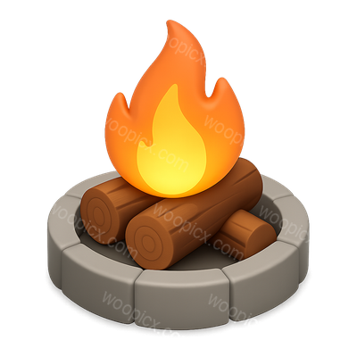 3D Fire Pit Icon with Logs in Isometric View