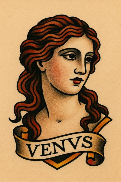 Artistic portrayal of Venus with vintage tattoo style