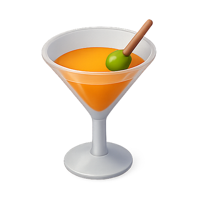 Stylized Martini Glass with Orange Drink and Olive