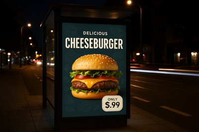 Dynamic Night Billboard for Delicious Cheeseburger