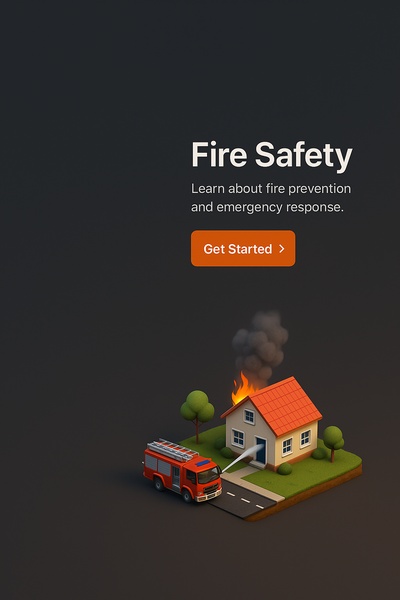3D Fire Safety Scene with Realistic Elements and Call to Action