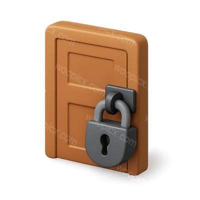 3D Icon of a Padlocked Door with Isometric View
