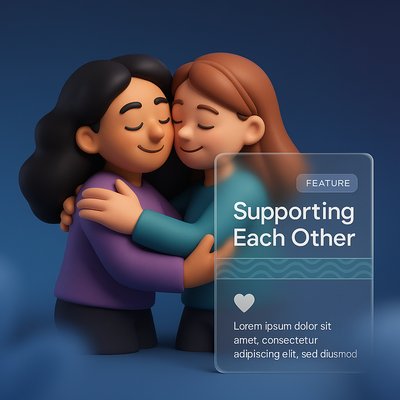 Cartoon Friends Embracing Each Other with Supportive Message