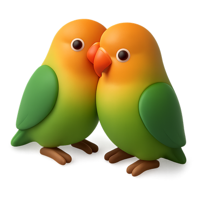 Charming 3D Icon of Bonded Lovebirds in Vibrant Colors