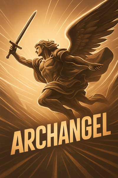 Dynamic Archangel Illustration with Neon Halo Effect