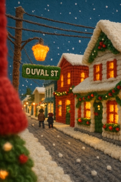Whimsical Wool Street Scene with Holiday Charm