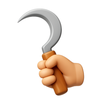 3D Icon of Hand Holding a Sickle in Isometric View