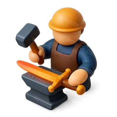3D Icon of a Swordsmith Forging a Blade