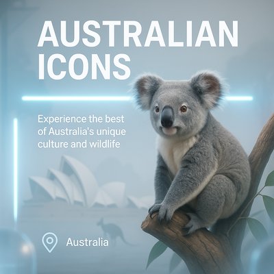 Promotional Graphic Highlighting Australian Wildlife and Culture