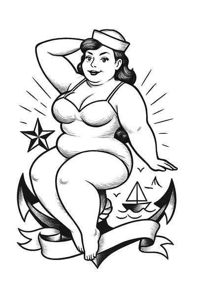 Vintage Nautical Tattoo Art Featuring Plus-Size Sailor Woman