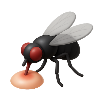 Cartoon Style Fly Feeding on a Bright Surface