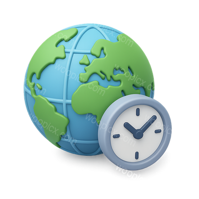 3D Globe Clock Icon with Isometric View