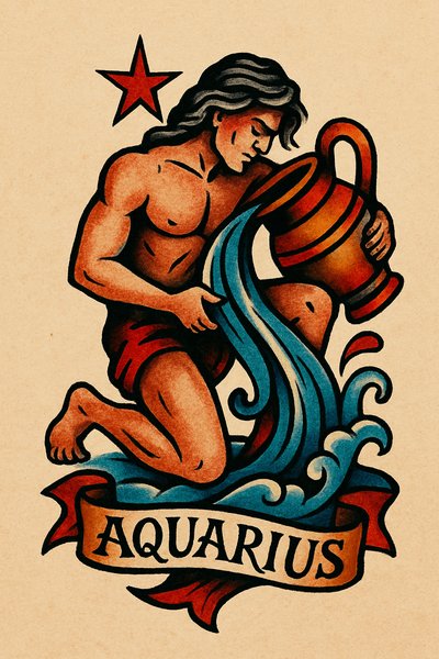 Colorful Aquarius Zodiac Illustration with Waves
