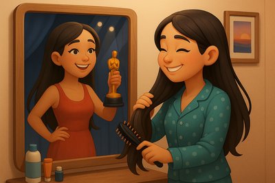 Charming Animated Scene of a Young Woman Preparing for an Award Ceremony