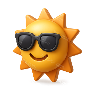3D Smiling Sun Icon with Sunglasses