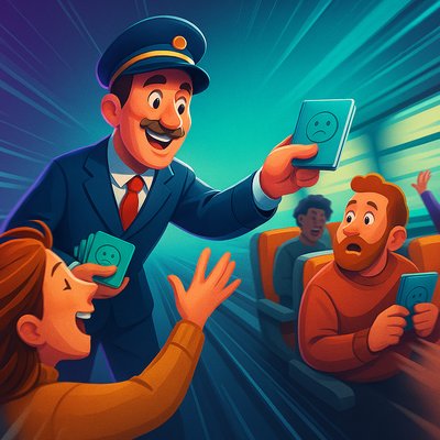 Conductor Distributes Emotional Passports to Passengers