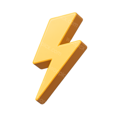 3D Yellow Thunderbolt Icon with Isometric View