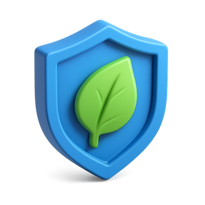 3D Leaf Inside Shield Icon with Volumetric Effect