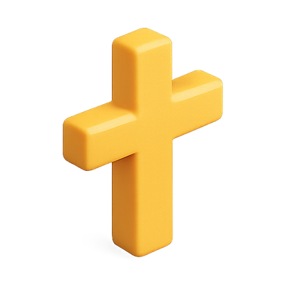 3D Yellow Cross Icon with Glossy Finish
