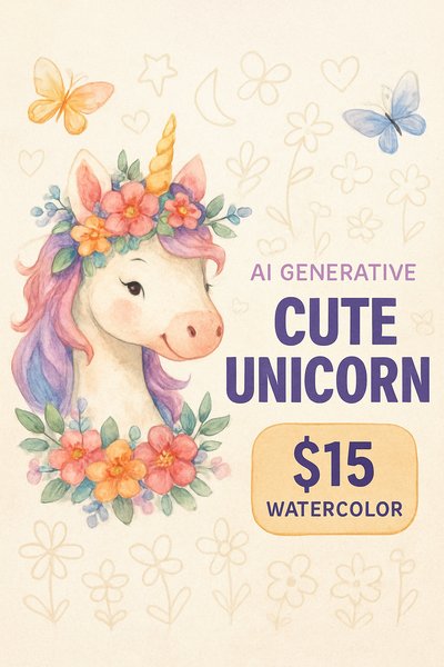 Whimsical Unicorn Illustration with Floral Accents