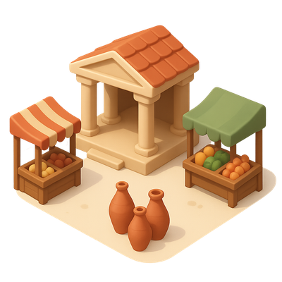 3D Greek Agora Marketplace Icon Design