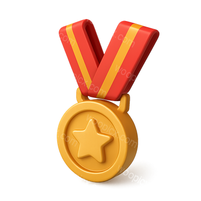 3D Award Medal Icon with Red and Yellow Ribbon
