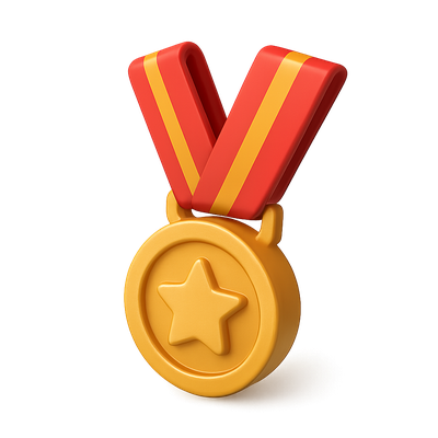 3D Award Medal Icon with Red and Yellow Ribbon