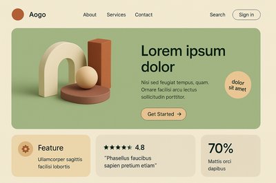 Modern Landing Page Design in Boho Style with 3D Elements