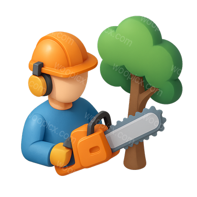 3D Tree Trimmer Icon with Chainsaw and Tree