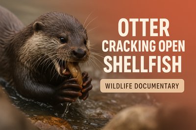 Wildlife Documentary Image Featuring Otter Cracking Shellfish