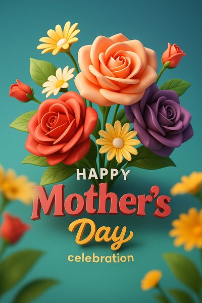 Vibrant Mother's Day Card Design with Blossoming Flowers