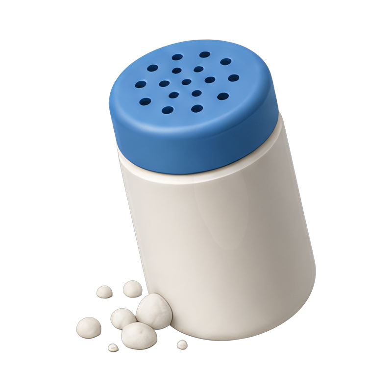 Talc powder shaker on table