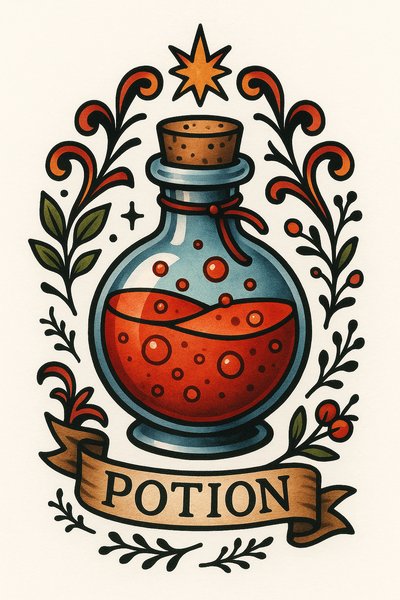 Colorful Illustration of a Magical Potion Bottle