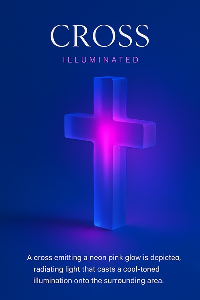 Neon Glow Cross with Atmospheric Lighting Effects