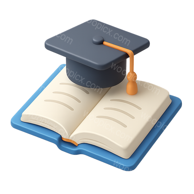 3D Educational Book Icon with Graduation Cap