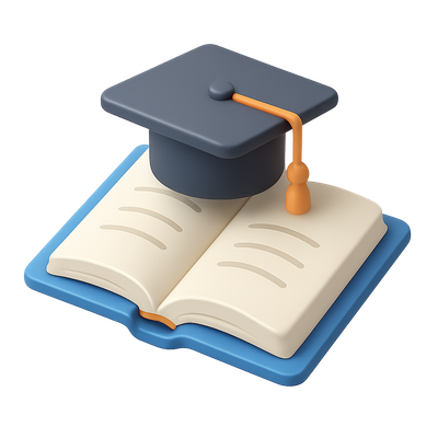 3D Educational Book Icon with Graduation Cap