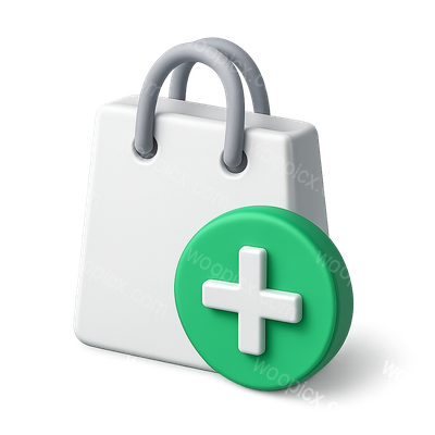 3D Shopping Bag Icon with Plus Sign for Purchase