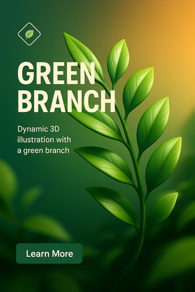 Dynamic 3D Illustration of a Green Branch