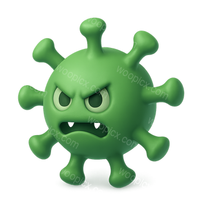 3D Green Virus Icon with Angry Expression