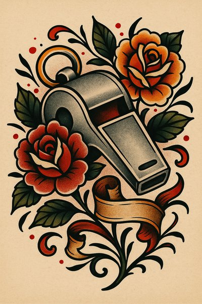 Illustrative Tattoo Design of a Whistle with Roses