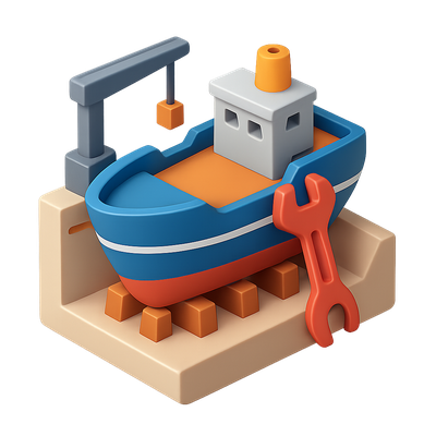 Colorful 3D Icon of a Boat Under Construction