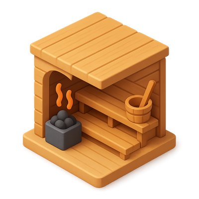Stylized 3D Sauna Icon with Isometric Design