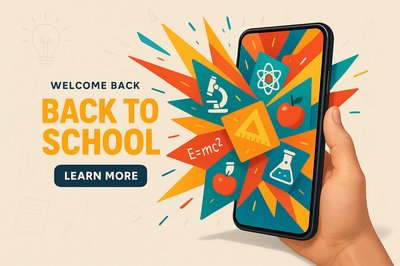 Vibrant Back-to-School Advertisement with Geometric Shapes