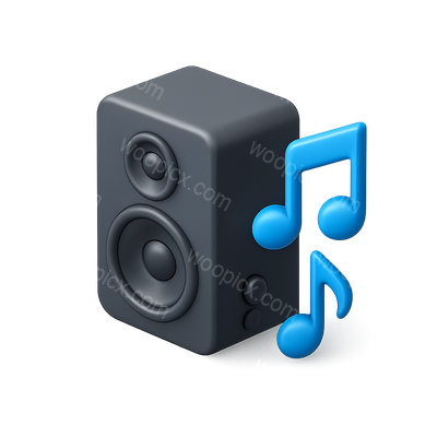 3D Speaker Icon with Musical Notes in Isometric View