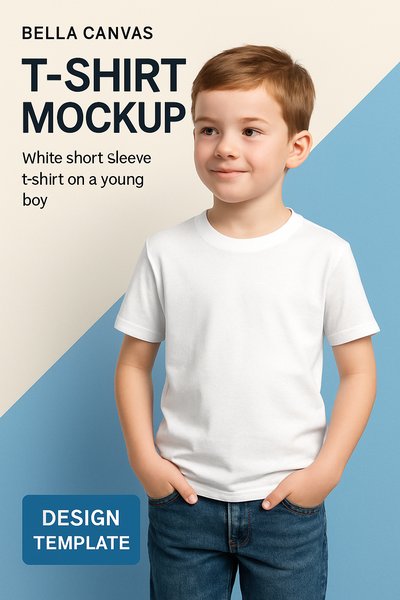 Stylish White Shirt Mockup for Kids on Blue Background