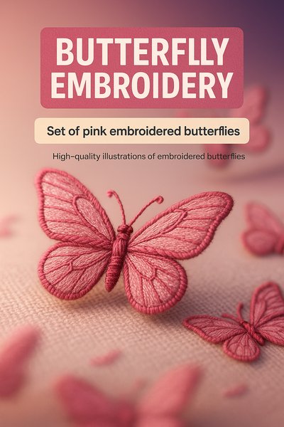 Illustrative Design of Pink Embroidered Butterflies
