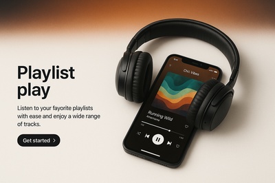 Stylish Playlist Page Design with Headphones and Mobile Interface
