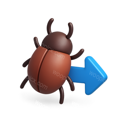 3D Beetle Icon with Arrow in Isometric View
