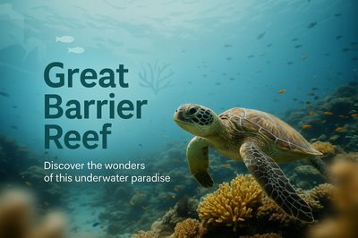 Underwater Scene Featuring a Sea Turtle at the Great Barrier Reef